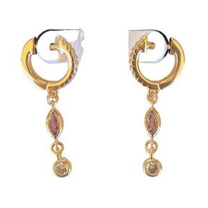 Sterling Forever 14K Gold Plated Dangle Earrings With Purple and Clear Gemstones